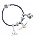 Black Leather Wristband/Deathly Hallows/Golden Snitch/Pier 9 3/4 Size M Harry Potter